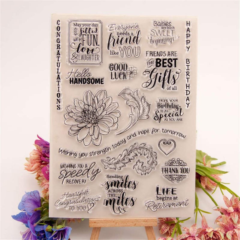 arriettycraft Flowers Leaves Sentiment Clear Stamps for Card Making and Journaling, Birthday Retirements Phrase Silicone Rubber Stamps for Journals Album Scrapbooking Paper Crafts Decoration-A1441 - Image 4